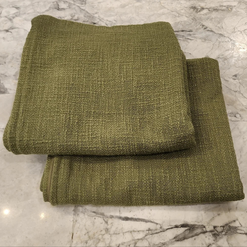 Quince Cotton Slub Pillow Covers Set of 2 20x20 Olive Textured NWOT